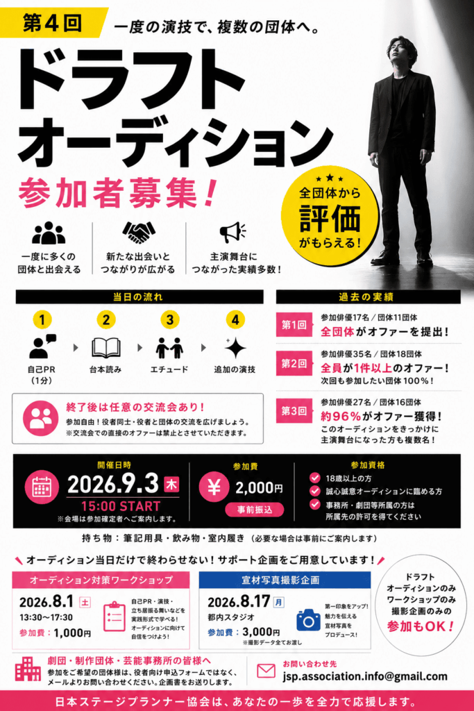 複数の劇団・事務所が”あなた一人”を見に来る。 ドラフトオーディション Vol.4開催！